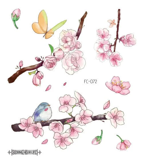 24 Kinds Flower Tattoo Temporary Body Sticker Gradient Color Pink Sakura Flowers Disposable tatouage temporaire