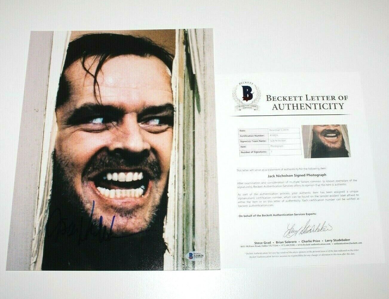 JACK NICHOLSON SIGNED 'THE SHINING' 11x14 MOVIE Photo Poster painting BECKETT COA BAS PROOF