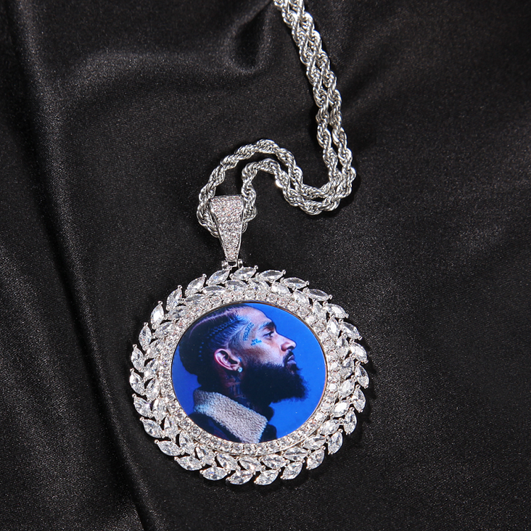 Custom Photo Iced Out Wheat Ears Medallion Pendant Necklace-VESSFUL