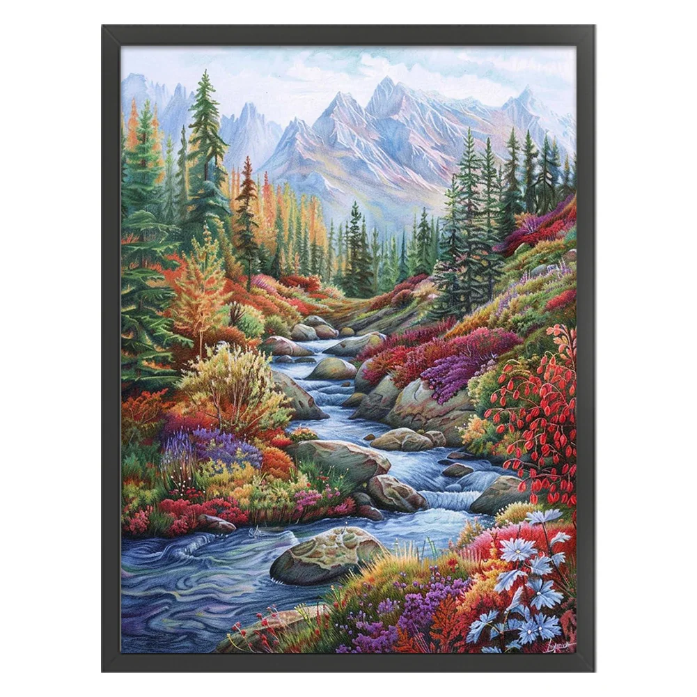 9CT Full Stamped Cross Stitch Bead Embroidery- Creek(Canvas|51*69CM)