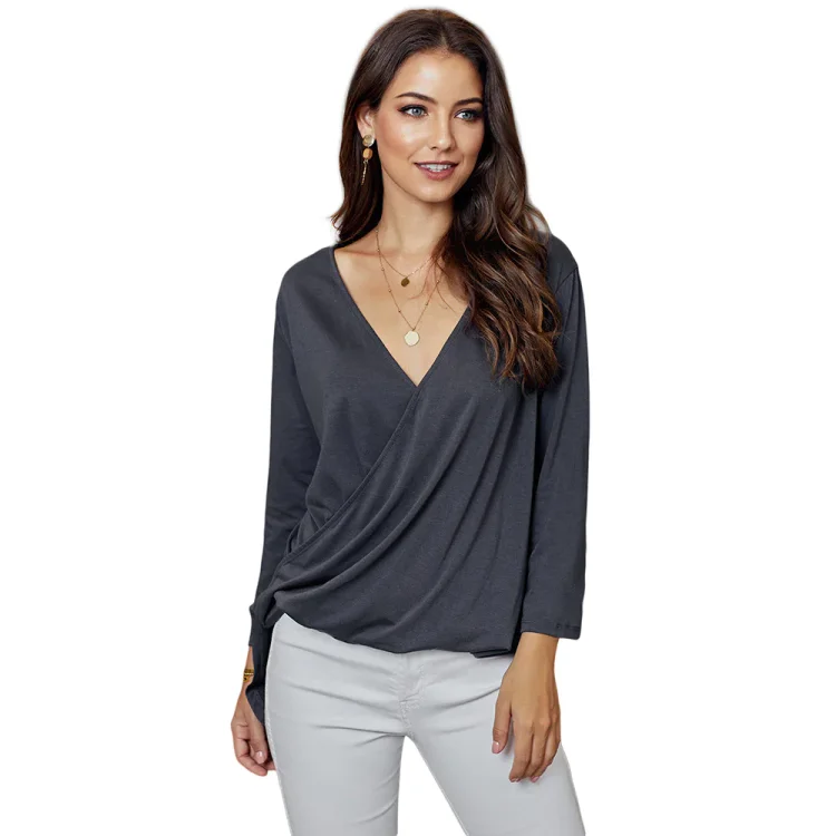 Women's Long Sleeve T-Shirt V-Neck Loose Bottoming Shirt