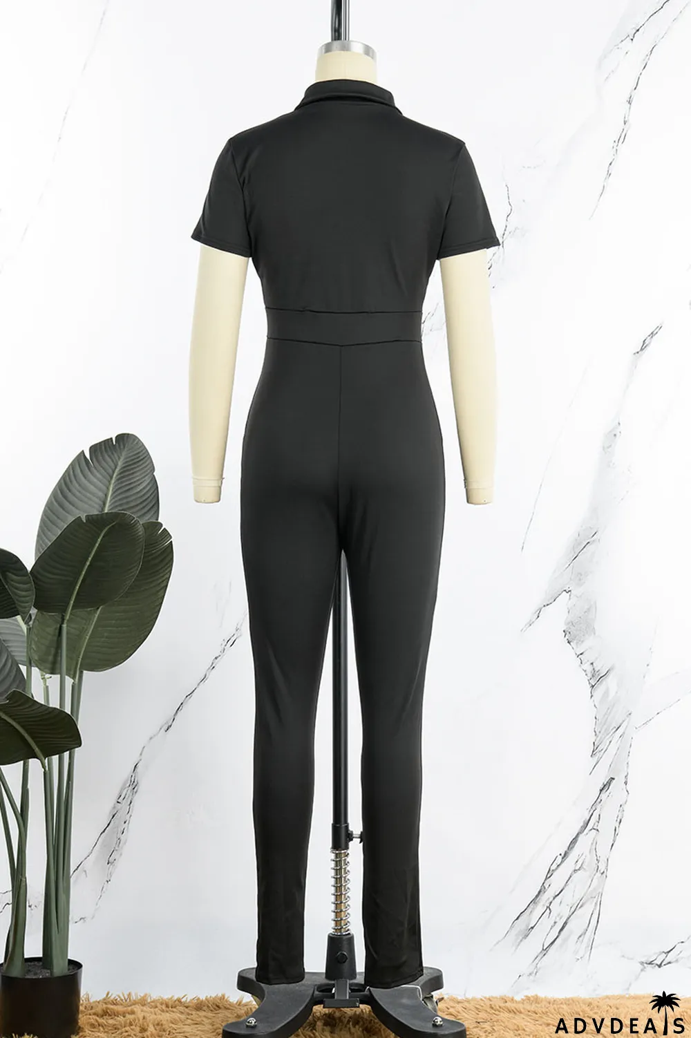 Army Green Street Solid Patchwork Pocket Zipper Collar Skinny Jumpsuits