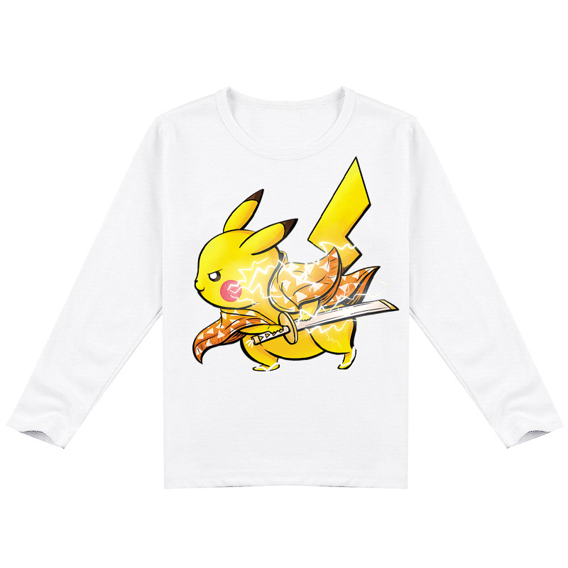 Mayoulove Pikachu Kids Long Sleeve T-Shirt - Cute and Comfy Pokemon Print for Boys and Girls - Perfect for Casual Wear and Playtime - Ideal for Fans of the Iconic Anime Character - Unisex Design for Toddlers and Children-Mayoulove