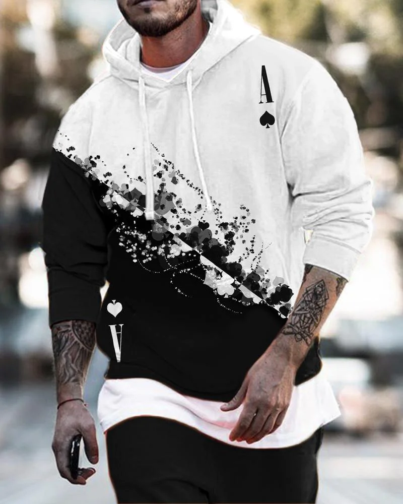 men's casual poker printing Hoodies
