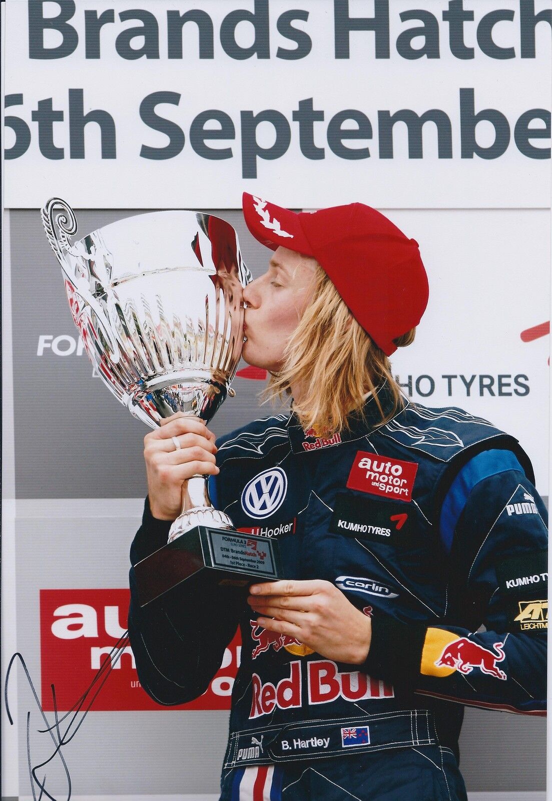 Brendon HARTLEY Signed 12x8 Race WINNER Podium Trophy Photo Poster painting Autograph AFTAL COA