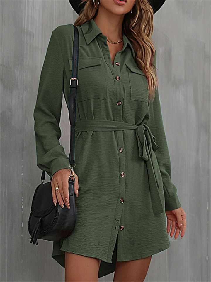 Spring Cardigan Shirt Lapel Women's Commuter Laced Shirt Dress Temperament and Elegance S M L XL