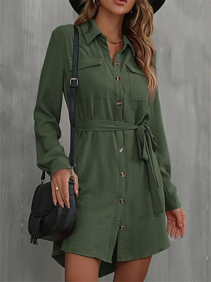 Spring Cardigan Shirt Lapel Women's Commuter Laced Shirt Dress Temperament and Elegance S M L XL-Hoverseek