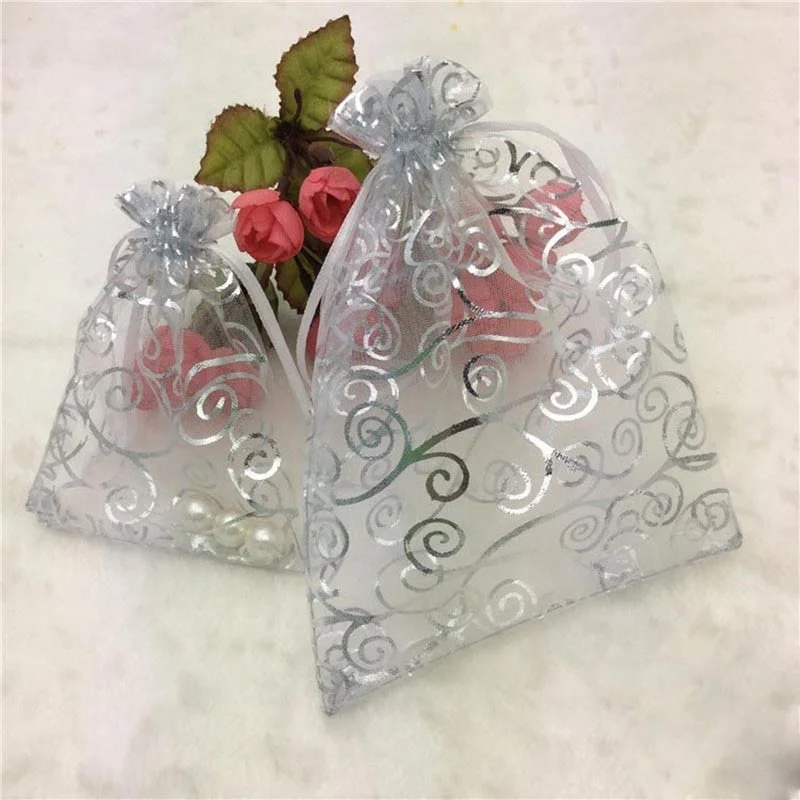 10Pcs Silver Rattan Organza Bags Wedding Home Christmas Decoration Favors Gifts Craft Jewelry Packaging Organza Pouches