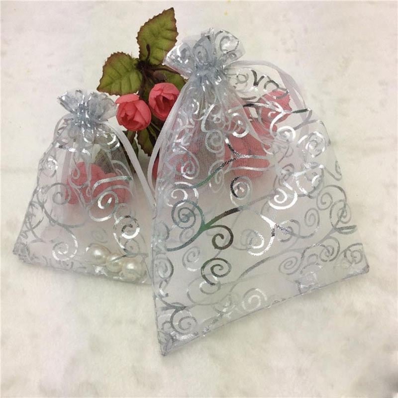 10Pcs Silver Rattan Organza Bags Wedding Home Christmas Decoration Favors Gifts Craft Jewelry Packaging Organza Pouches