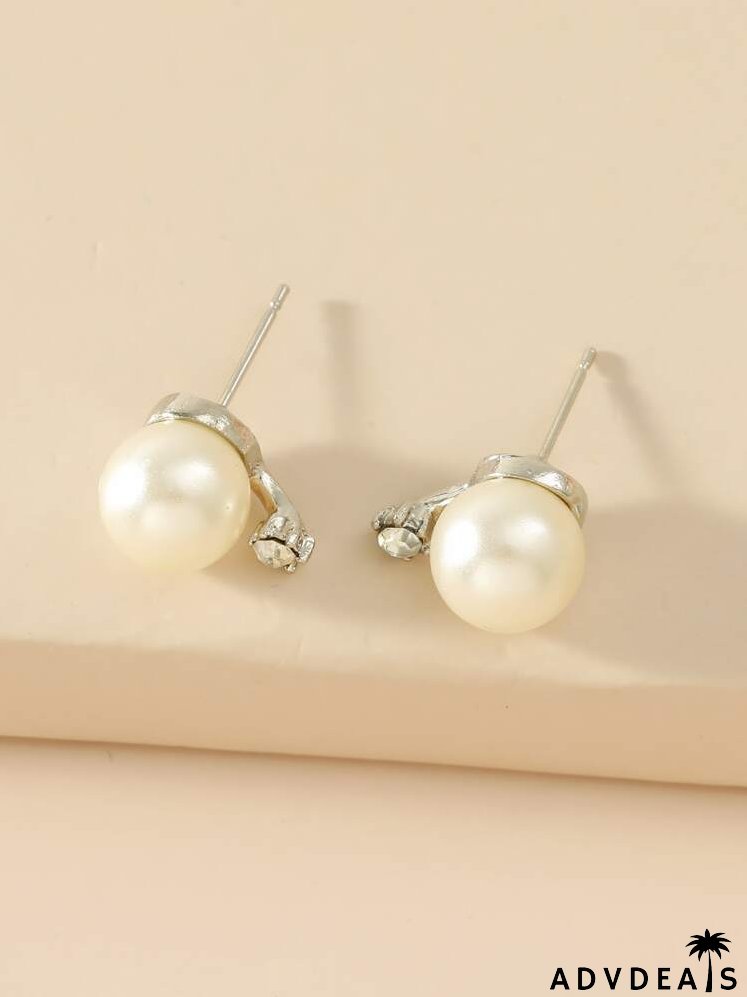 Faux Pearl Decor Stud Earrings