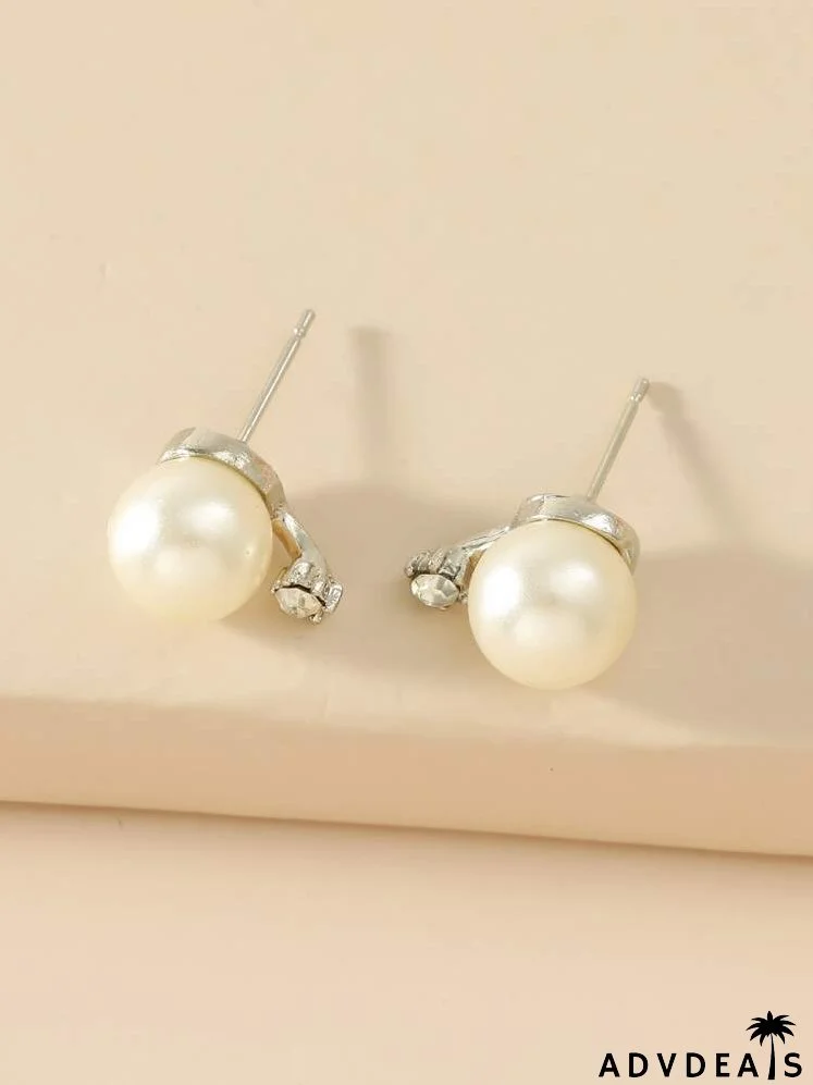Faux Pearl Decor Stud Earrings