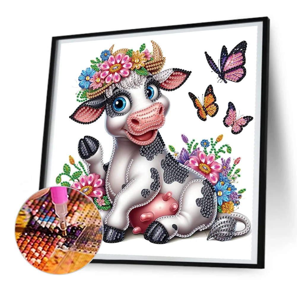 Diamond Painting - Partial Special Shaped Drill - Flower Cow(Canvas|30*30cm)