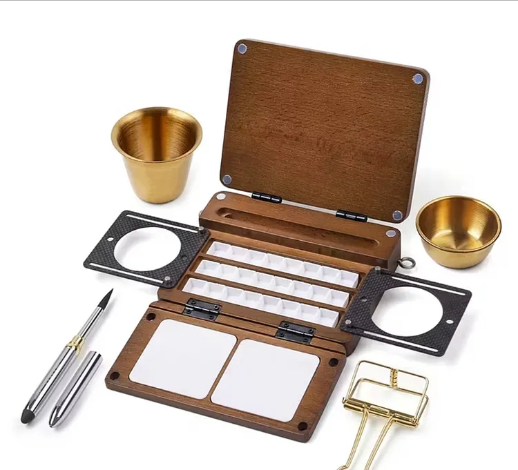 Portable 24-Well Watercolor Palette Set | Includes Travel Brush & Multi-Use Straps, Perfect for Outdoor Painting