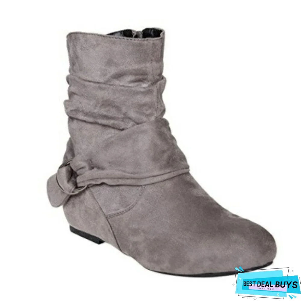 Autumn and Winter New Flat-Bottomed Boots European and American Plus Size Ladies Boots Suede