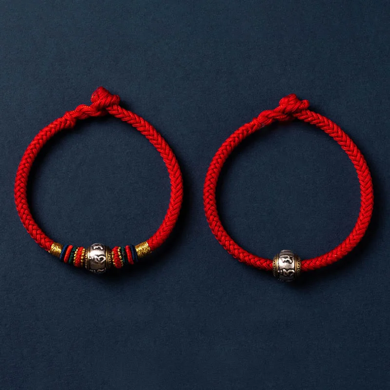 925 Sterling Silver Tibet Handmade Om Mani Padme Hum Luck Protection King Kong Knot Braided Bracelet