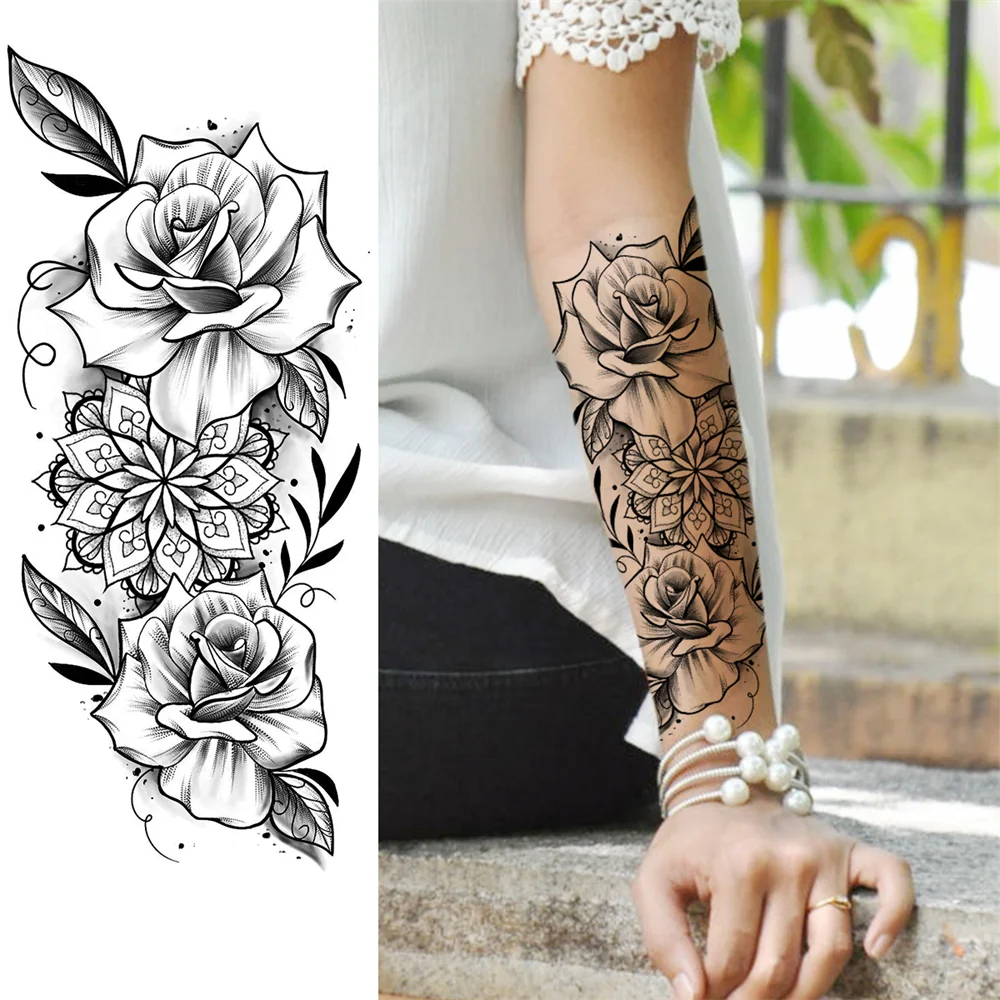 Sdrawing Sunflower Butterfly Temporary Tattoos For Women Adult Rose Flower Moon Fake Tattoo Arm Body Art Decoration Tatoo Paper