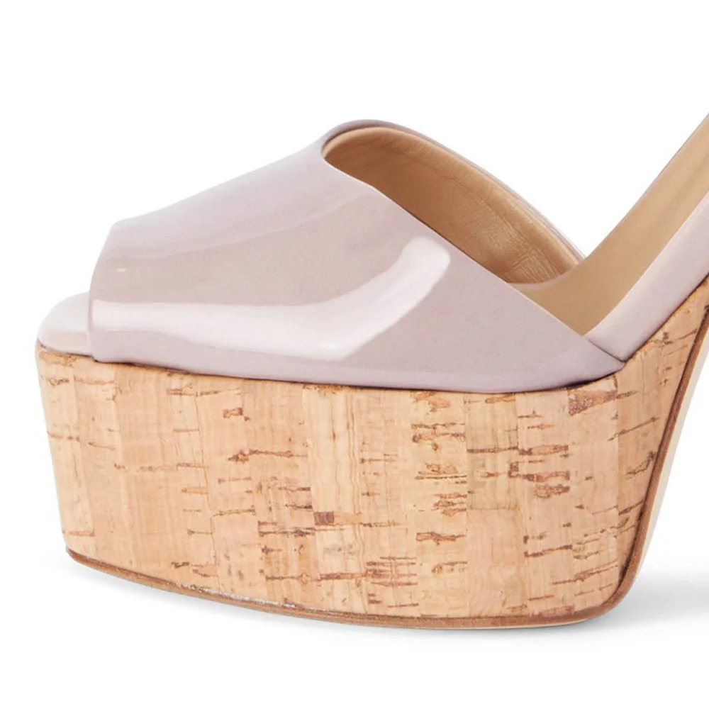 Pink Patent Buckle Ankle Strap Peep Toe Chunky Heel Platform Sandals