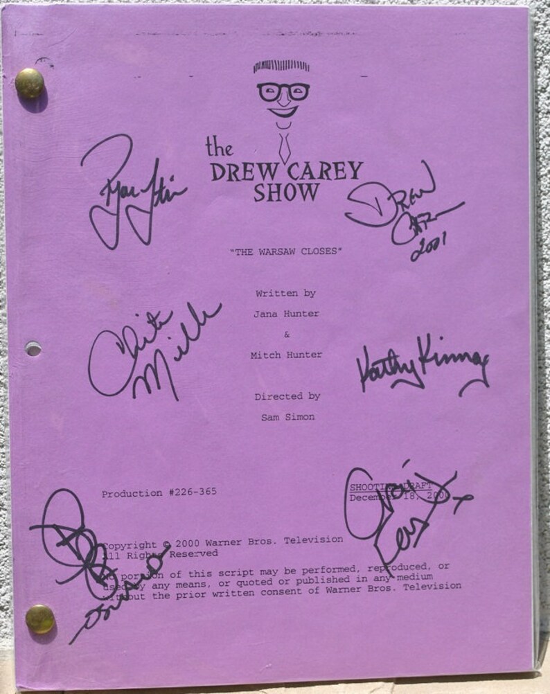 the DREW CAREY SHOW tv series, season 6 episode 12, complete shooting draft script, cast signed by 6