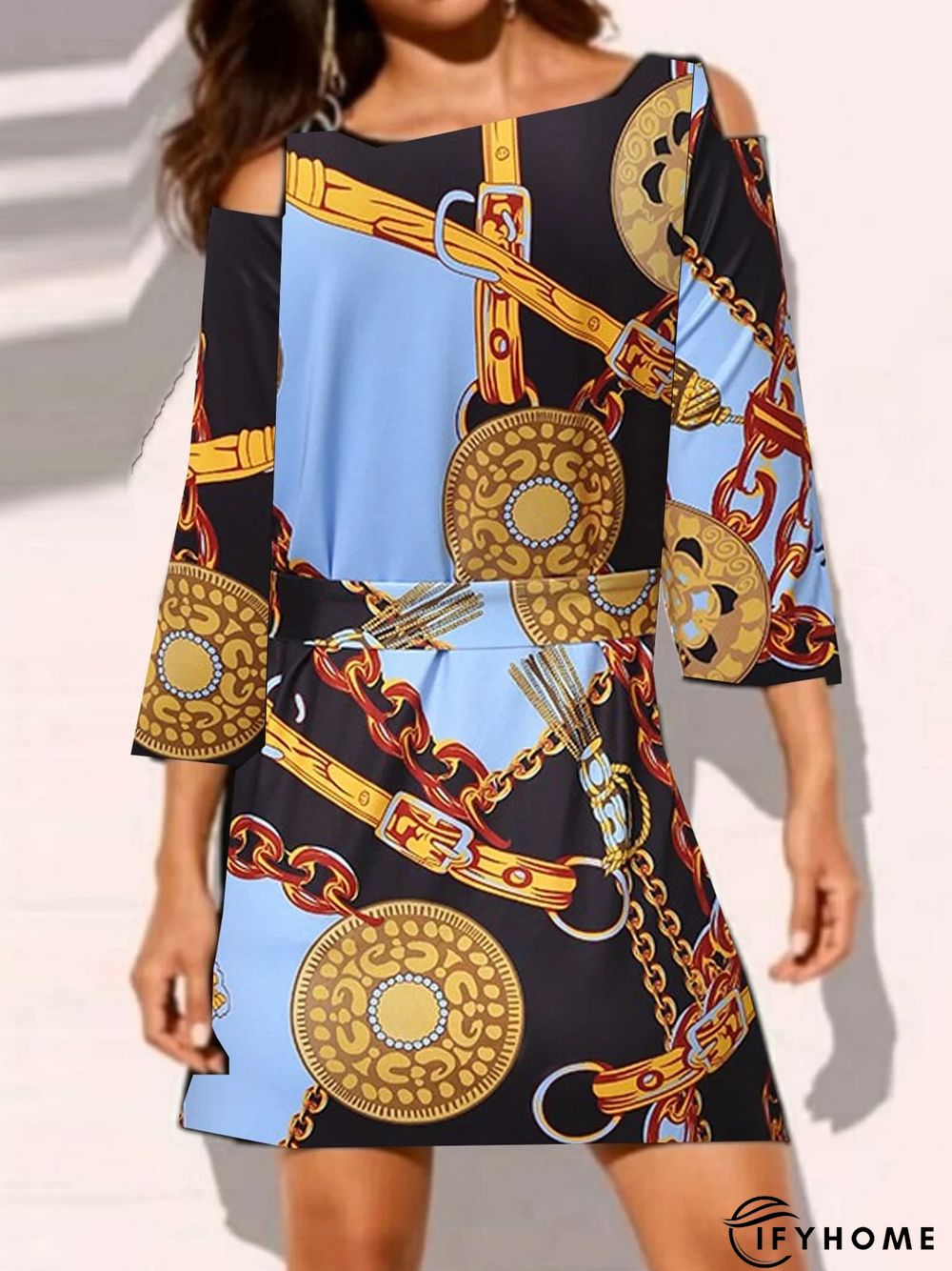 Floral-Print Long Sleeve Knitting Dress | IFYHOME