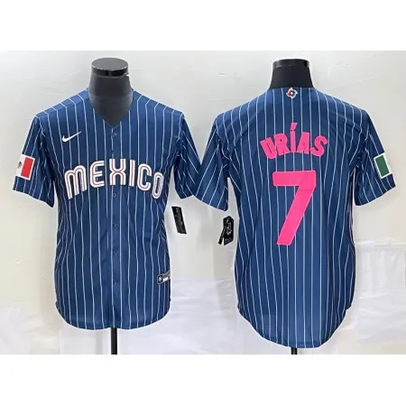 Men's Mexico Baseball #7 Julio Urias 2023 Navy World Baseball Classic Stitched Jersey 03ZK