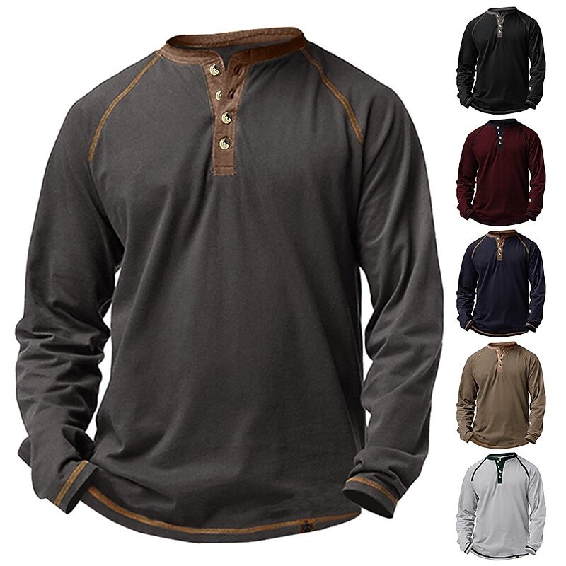 Men's Henley Shirt Solid Colored Henley Black Wine Royal Blue Light gray Dark Gray Hot Stamping Street Holiday Long Sleeve Clothing Apparel Fashion Designer Casual Comfortable