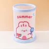 Adorable Cartoon Bunny Round Folding Matte Pens Storage Container Student Table Stationery Organizer