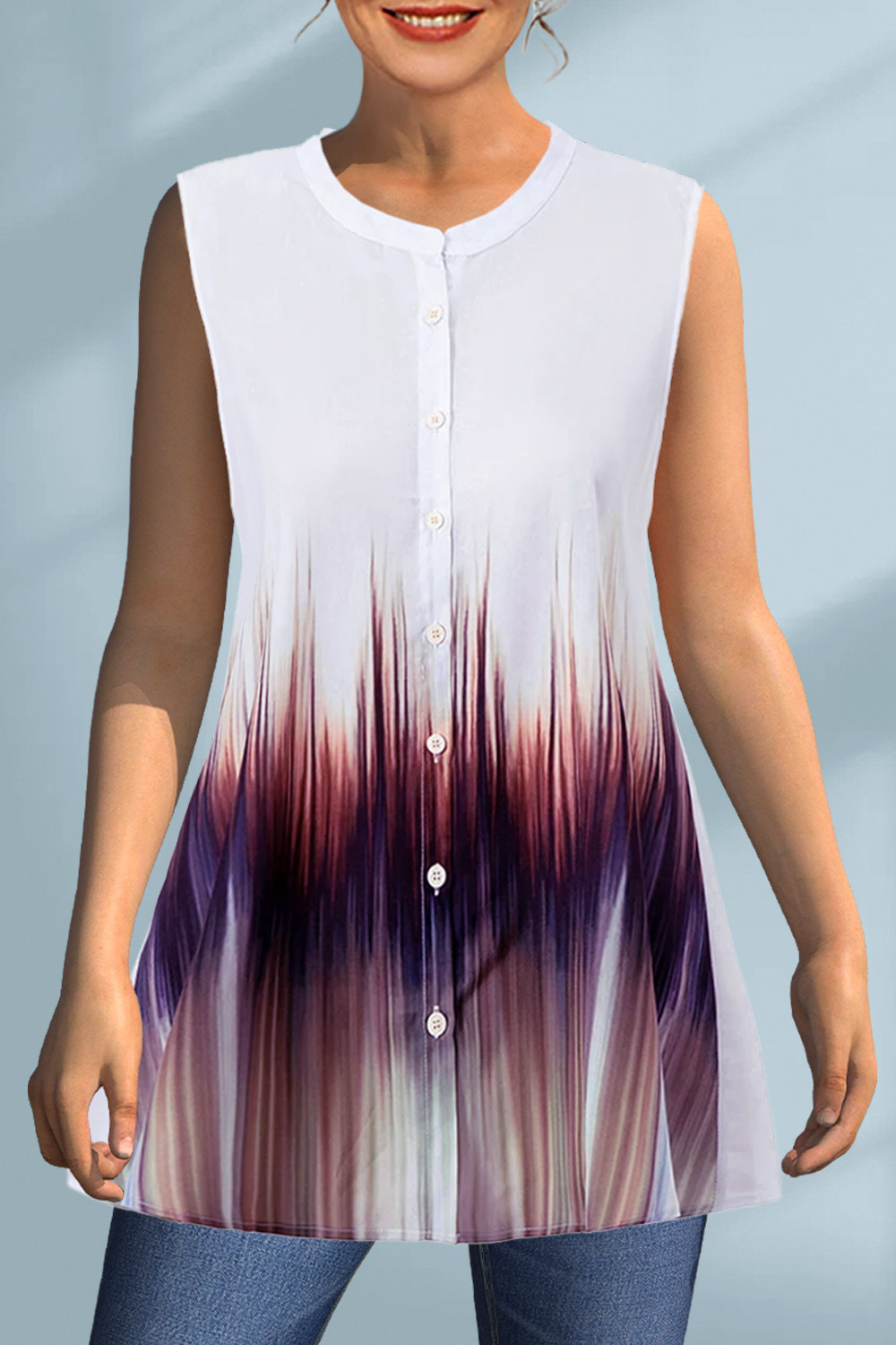 Plus Szie Ombre Print Button Up Tank Top 2024 - Flycurvy 