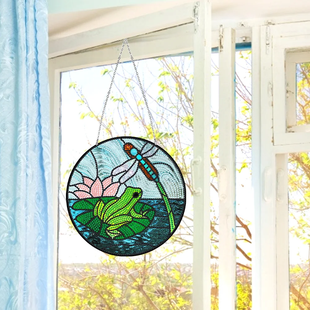 DIY Diamond Drawing Pendant Colored Imitation Glass Art (Dragonfly and Frog)