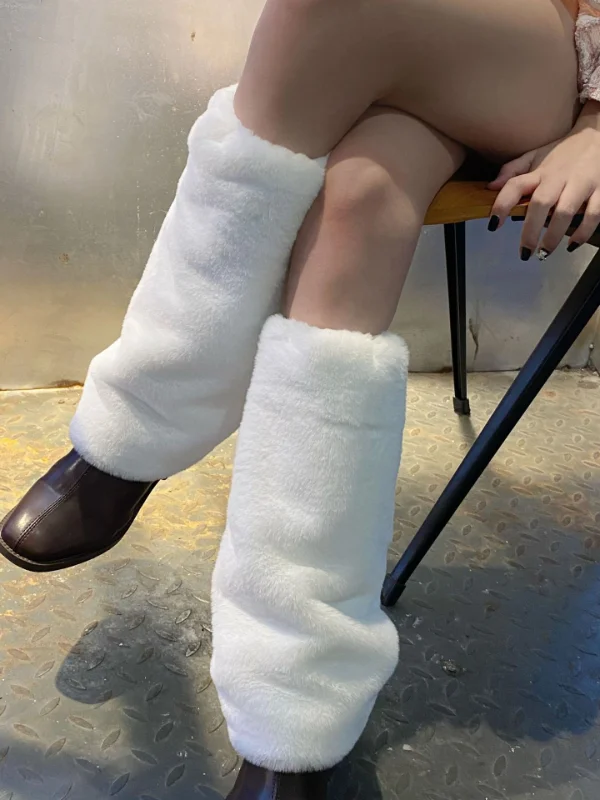 College Style Vintage Solid Color Fluffy Leg Warmers
