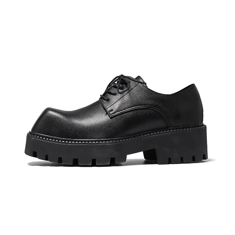 Tanguoant Tanguoant 2023 New Youth With Square Head British Wind Thick Bottom Niche Casual Daily Leather Shoes 85666-R