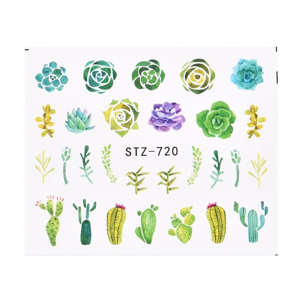 Coloful Flower Leaf 3D Stickers on Nails Decoration Tattoo Water Decals Nail Sticker UV Gel Slider Manicure Wraps-Nail Inspo