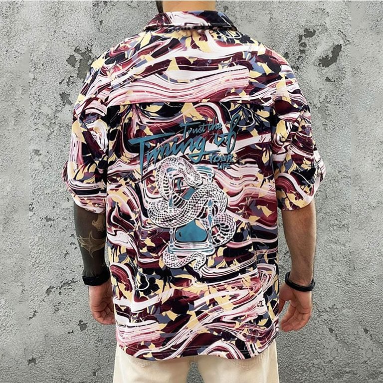 Men's Oversized Abstract Print Shirt、、URBENIE
