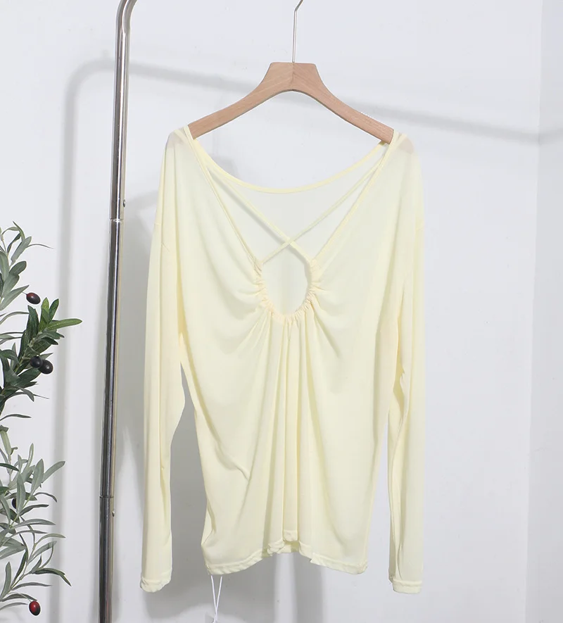 Uveng Real Shot Tiansi Mask Bare Back Long Sleeve Sunscreen Back Cross-Section Thin T-Shirt Shirt Top Woman 85830