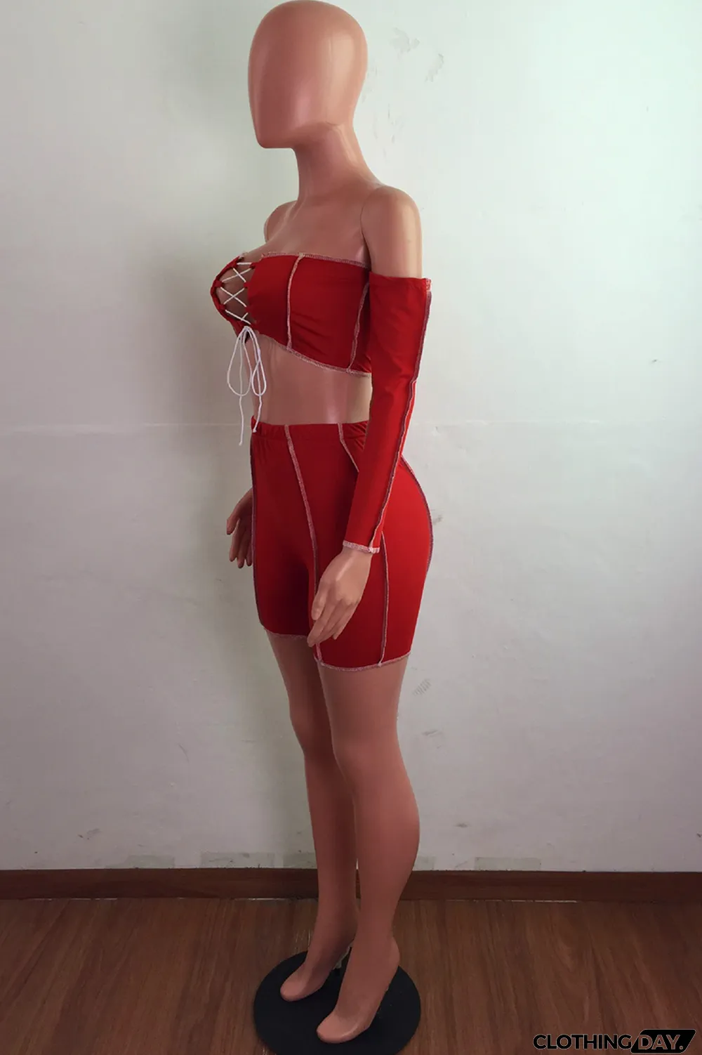 Grey Street Solid Bandage Strapless Long Sleeve Two Pieces