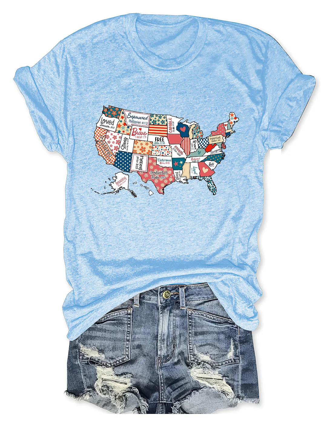 America USA Map Religious 4th Of July T-shirt