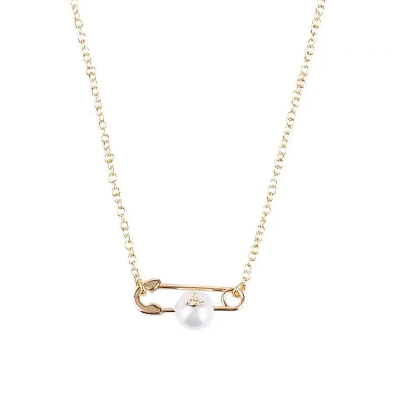Vivienne Westwood Paperclip With A Pearl Pendant Necklace
