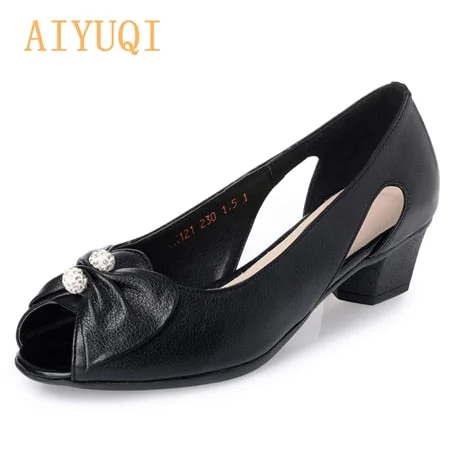 AIYUQI new Genuine Leather woman shoes sandals  butterfly-knot  crystal low heeled and comfortable fashion stylish simplicity