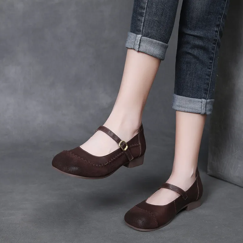 Yyvonne Kraft Retro Flat And Mary Jane Single Shoes Four Seasons Of Spring And Autumn New Soft-Soled Soft-Sided Casual Women's Shoes
