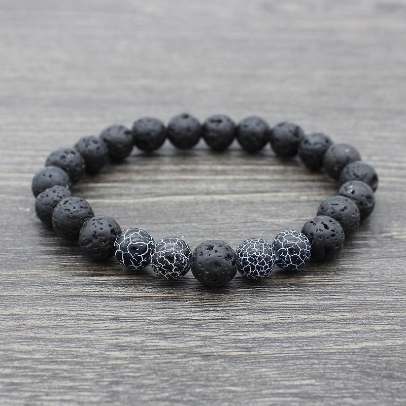 Retro Round Volcanic Rock Stone Beaded Unisex Bracelets