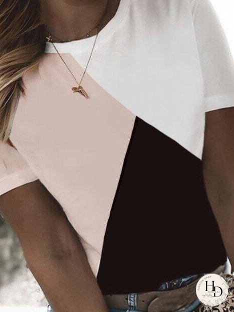 Color Block Round Neck Short Sleeves T-shirts