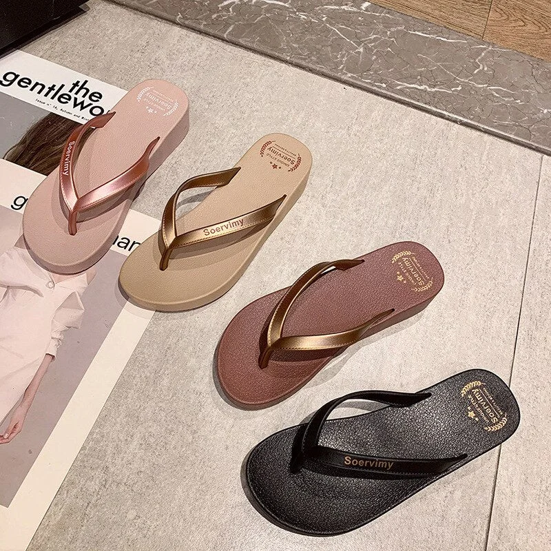 Women Wedge Flip Flops Fashion Candy Color Comfortable Female Beach Flip Flop Slides 2022 Summer Slippers Slides Shoes For Women