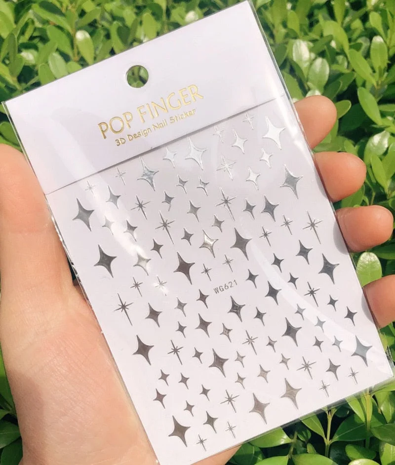 1pc 3D Sparkling Star Nail Sticker Decal Gold Silver Glitter Shining Comet Design Adhesive DIY Nail Art Tips Manicure Decoration-Nail Inspo