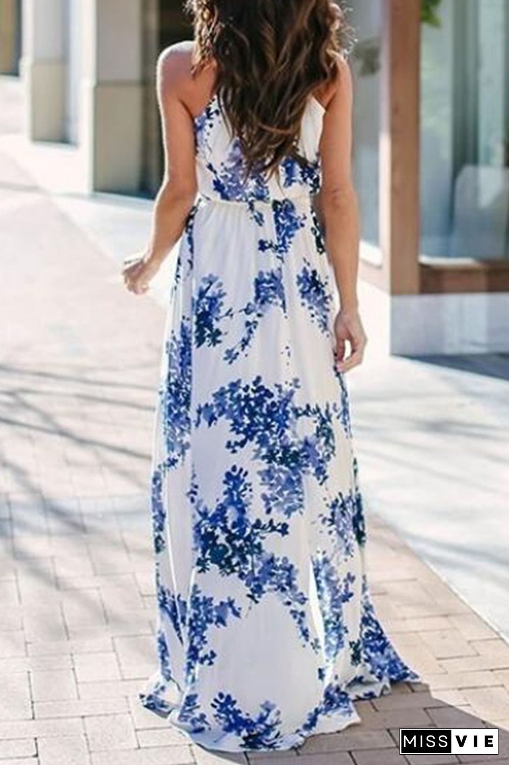 Elegant Floral Frenulum High Opening Halter A Line Dresses(3 Colors)