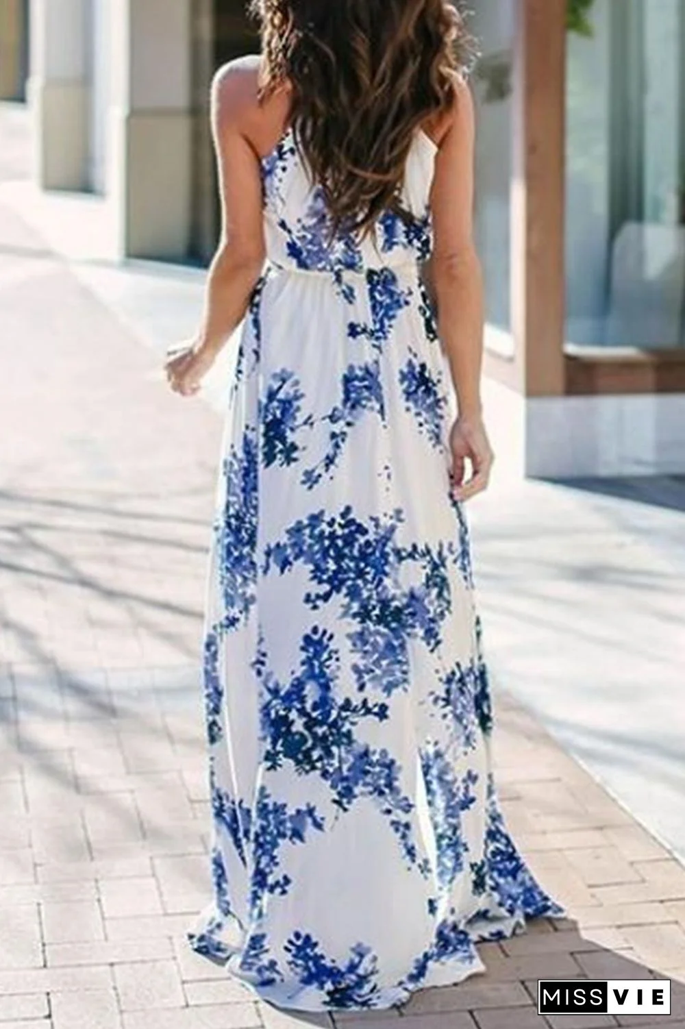 Elegant Floral Frenulum High Opening Halter A Line Dresses(3 Colors)