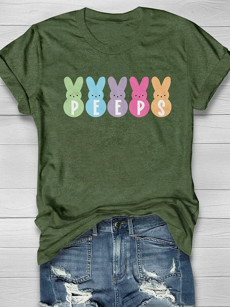 Happy Easter Peeps Print Short Sleeve T-shirt