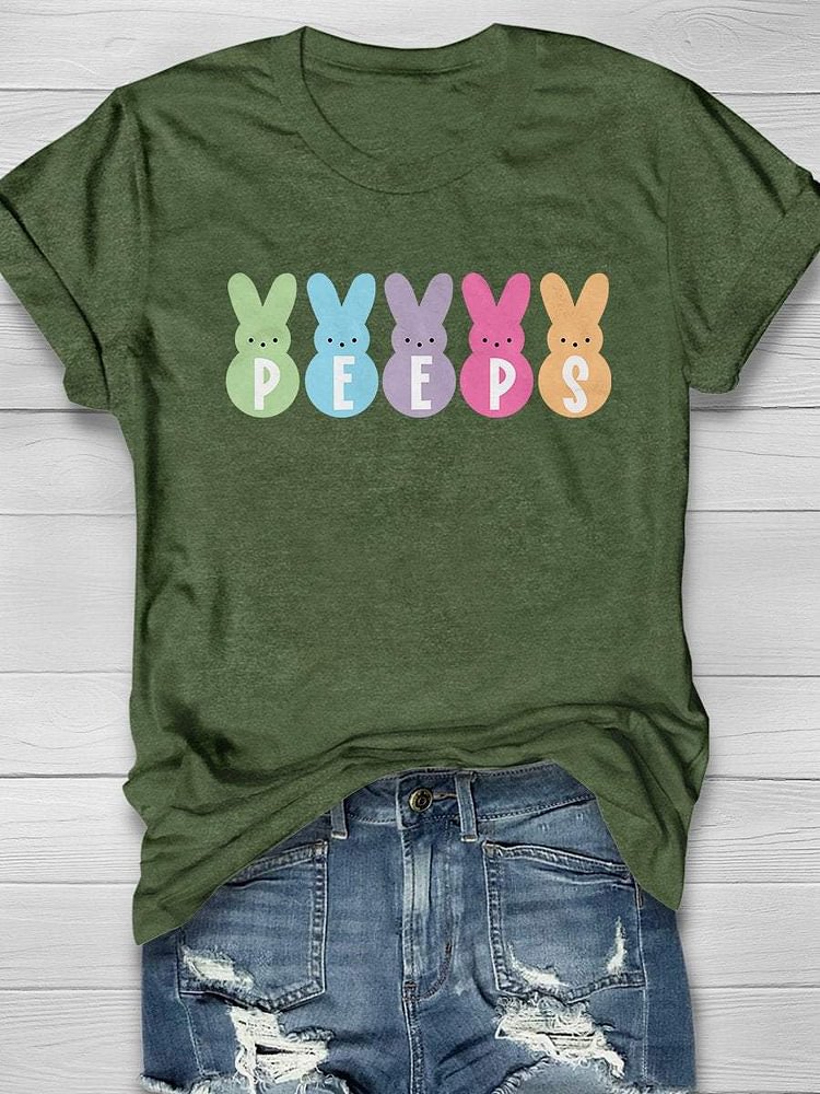 Happy Easter Peeps Print Short Sleeve T-shirt