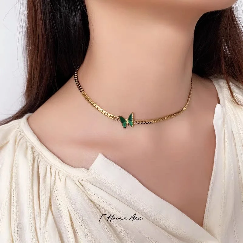 Stainless Steel Gold Plated Butterfly Necklace