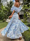 Floral-Print Flared Sleeves Maxi Dress