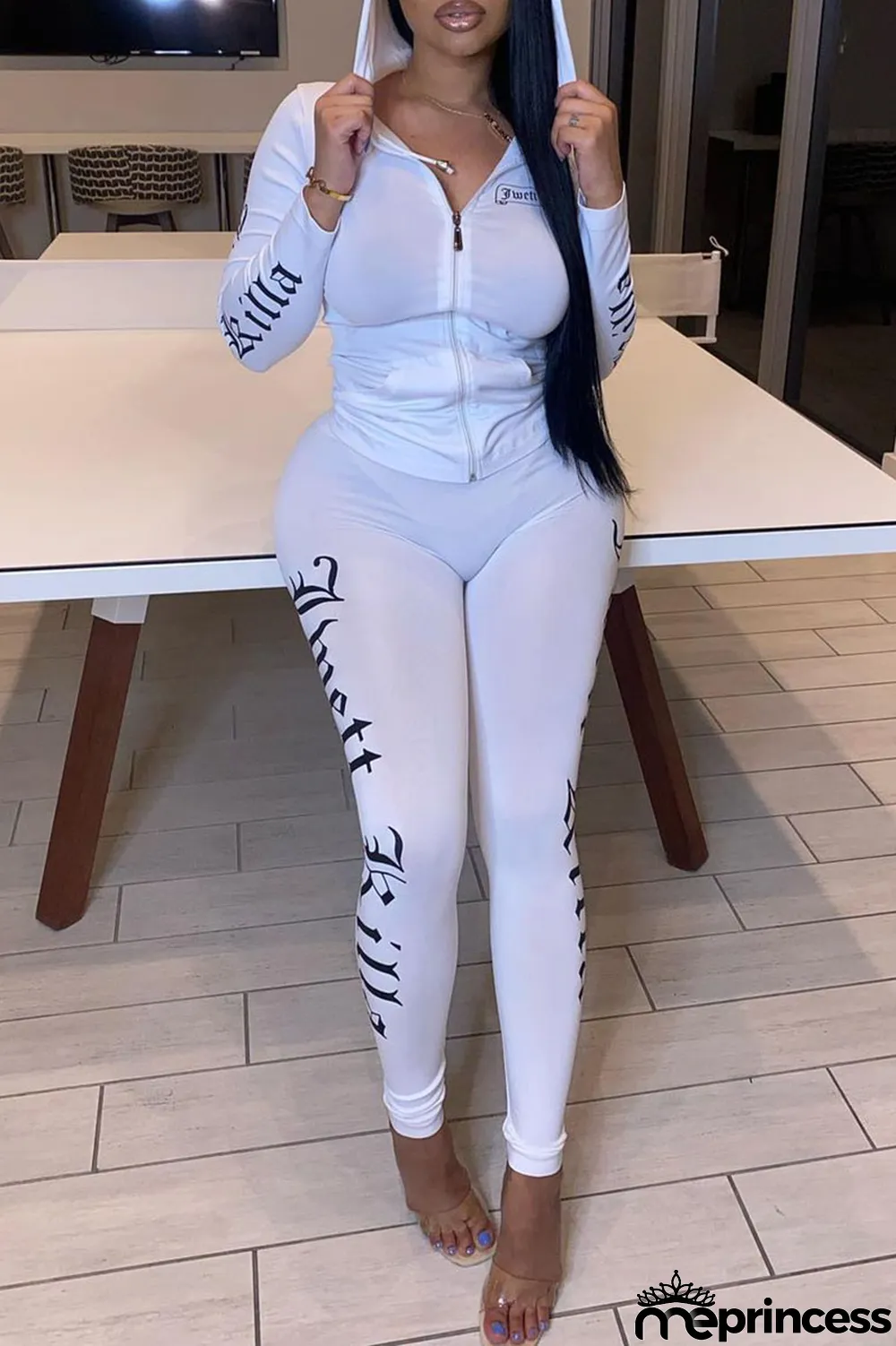 Red Fashion Sportswear Print Split Joint Hooded Collar Long Sleeve Two Pieces