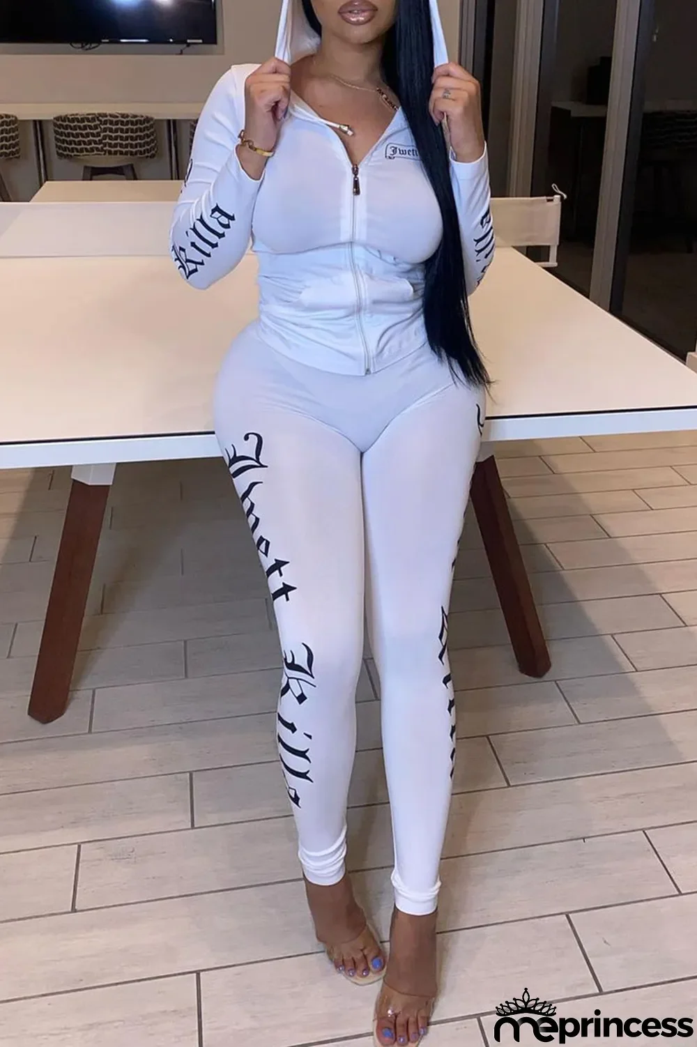 Red Fashion Sportswear Print Split Joint Hooded Collar Long Sleeve Two Pieces